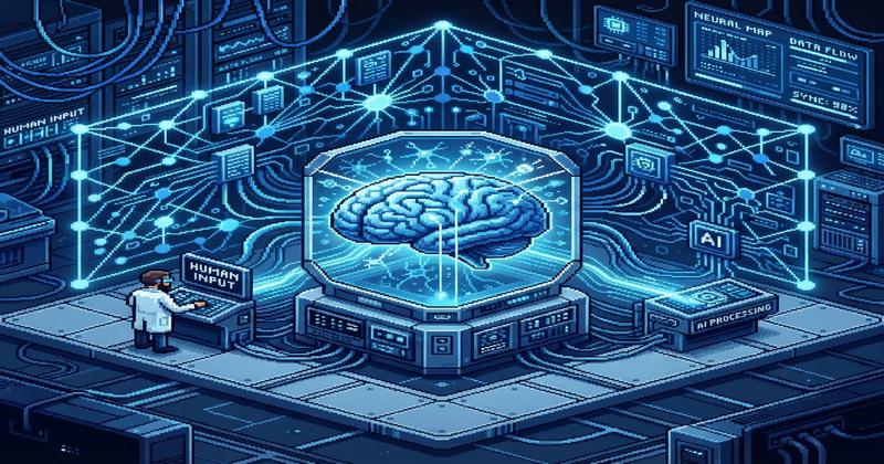 Human-in-the-Loop AI - Brain connected to neural network