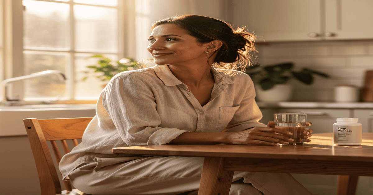 Woman enjoying wellness during perimenopause with evening primrose oil supplement