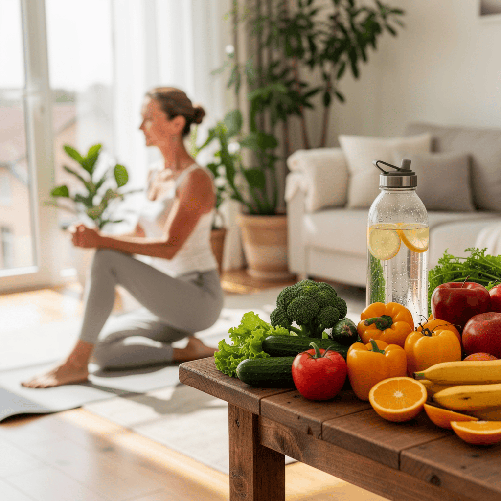 Yoga and nutritious foods for perimenopause hormonal balance support