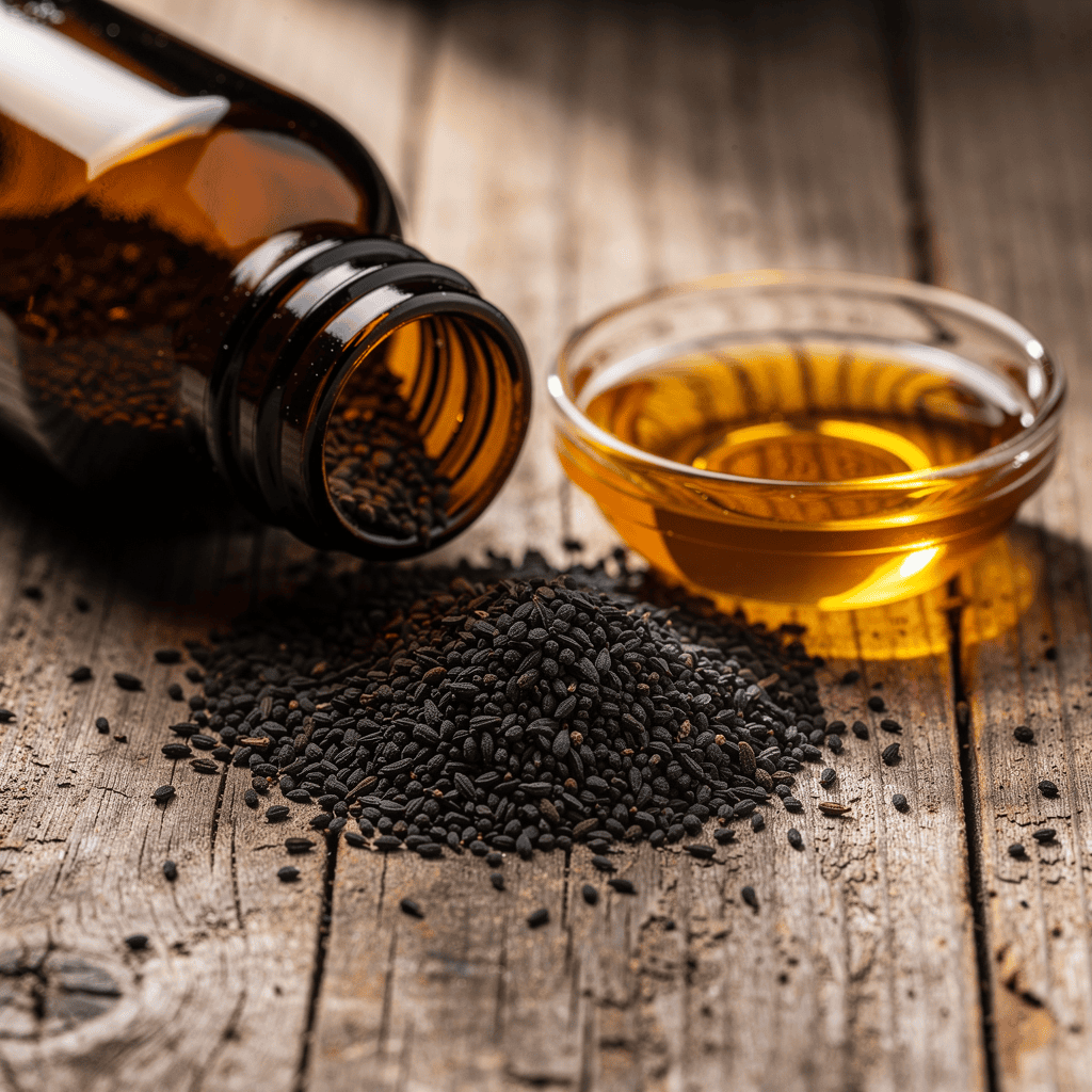 Nigella sativa black seeds and black seed oil, a natural compound studied for Hashimoto's thyroid support
